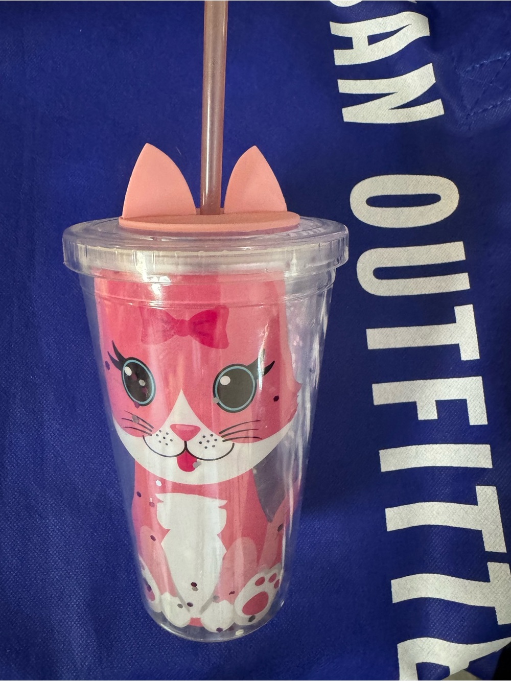 😻You had me at MEOW Cute Cat with ears cover and straw set plastic tumbler -NWT